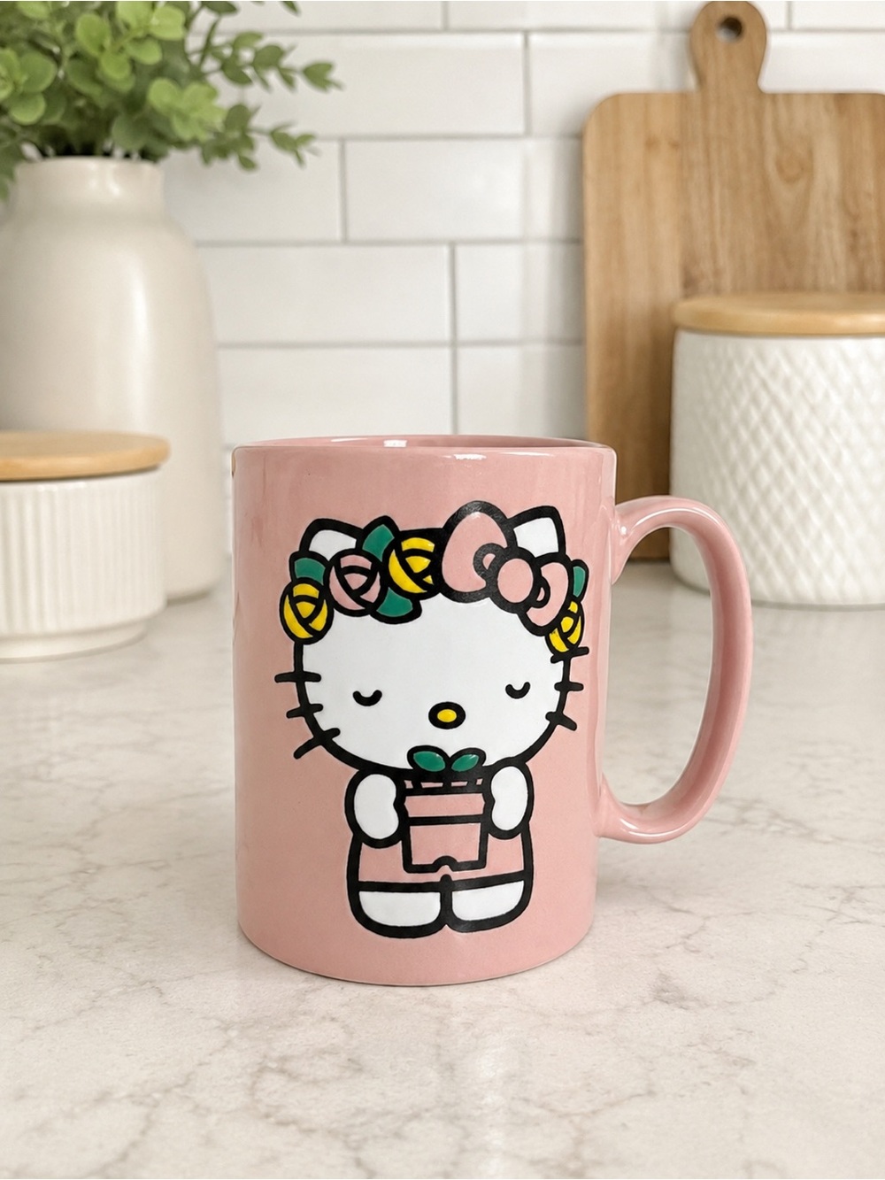 Hello Kitty Pink Ceramic Coffee Mug | Floral Crown Sanrio Collectible